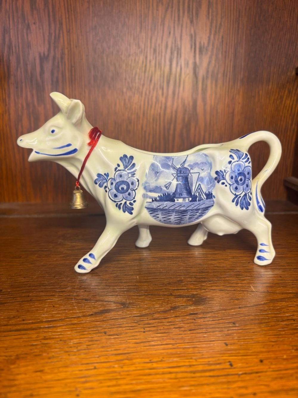 Blue and White Delft-Style Ceramic Cow Creamer